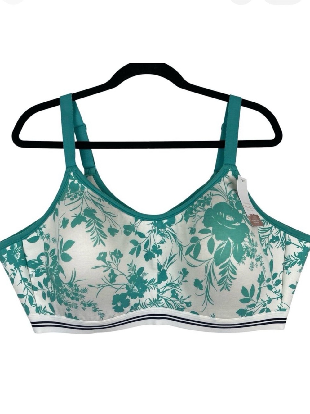 Cacique Cotton Collection Bra 46C Floral Teal White Wireless Full Coverage